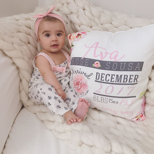 Floral Watercolour Birth Stat Pillow