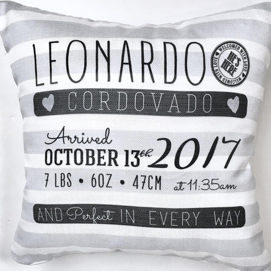Monochrome striped Personalized Birth Stats Pillow