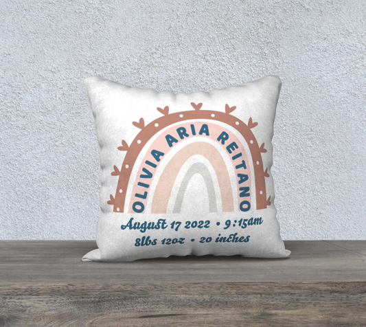 Personalized Birth Announcement Pillow - Rainbow Boho