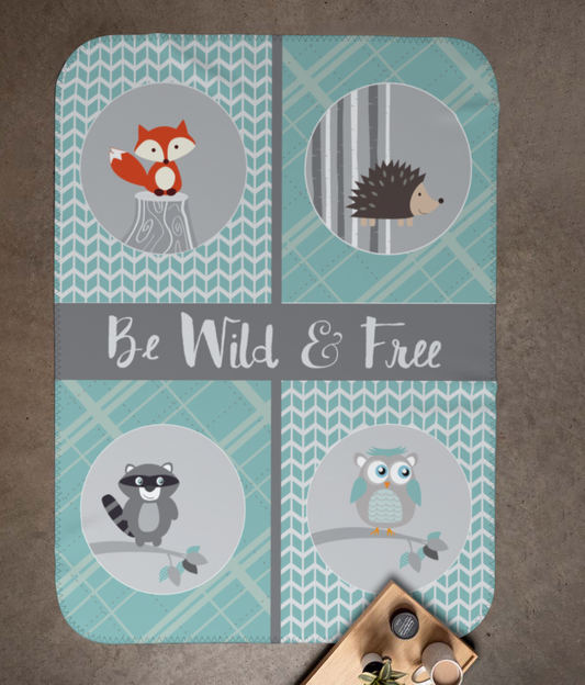 Personalized Be Wild and Free Woodland Animals Baby Blanket