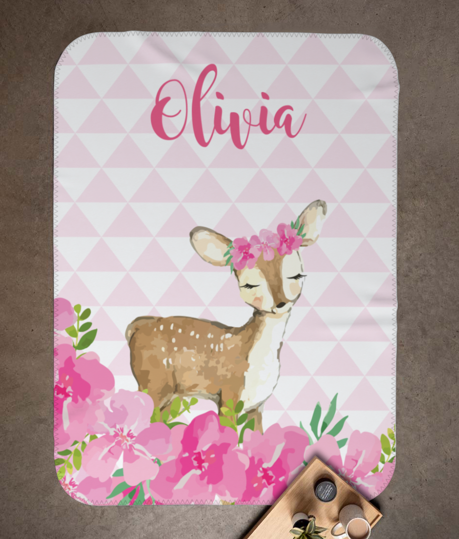 Personalized Floral Woodland Deer - Baby Blanket