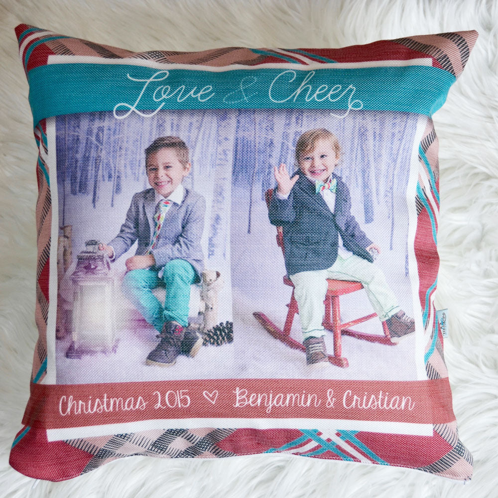 Christmas Photo Pillow. Love and Cheer