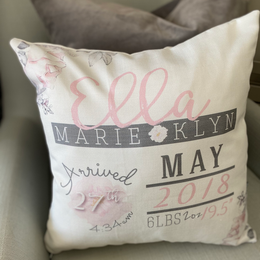 Floral Birth Stat Announcement Pillow