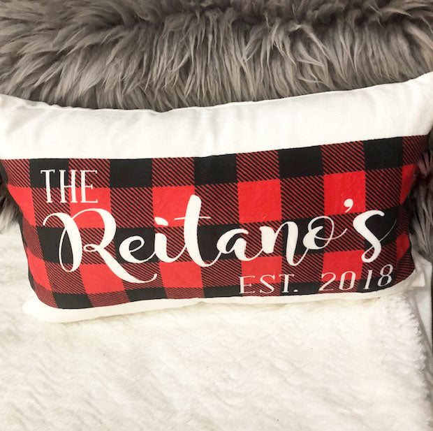 Personalized Buffalo Plaid Family Name Pillow