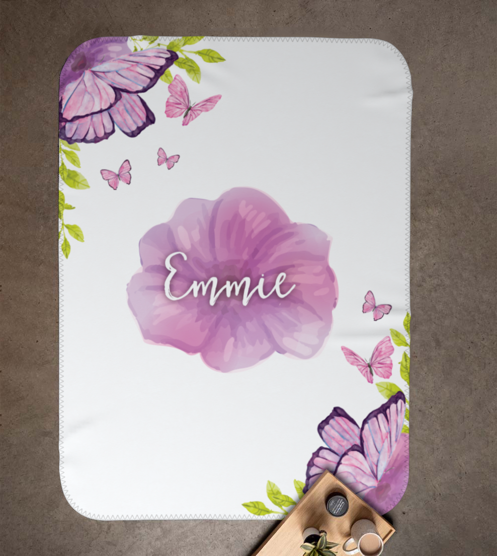 Personalized Floral Butterfly Name Blanket Made in Canada