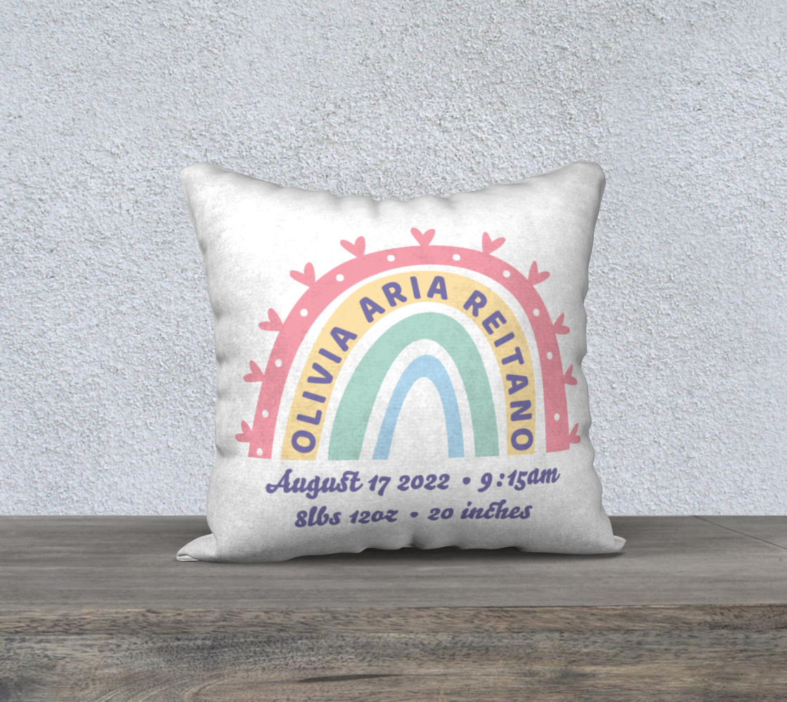 Personalized Birth Announcement Pillow - Rainbow Boho