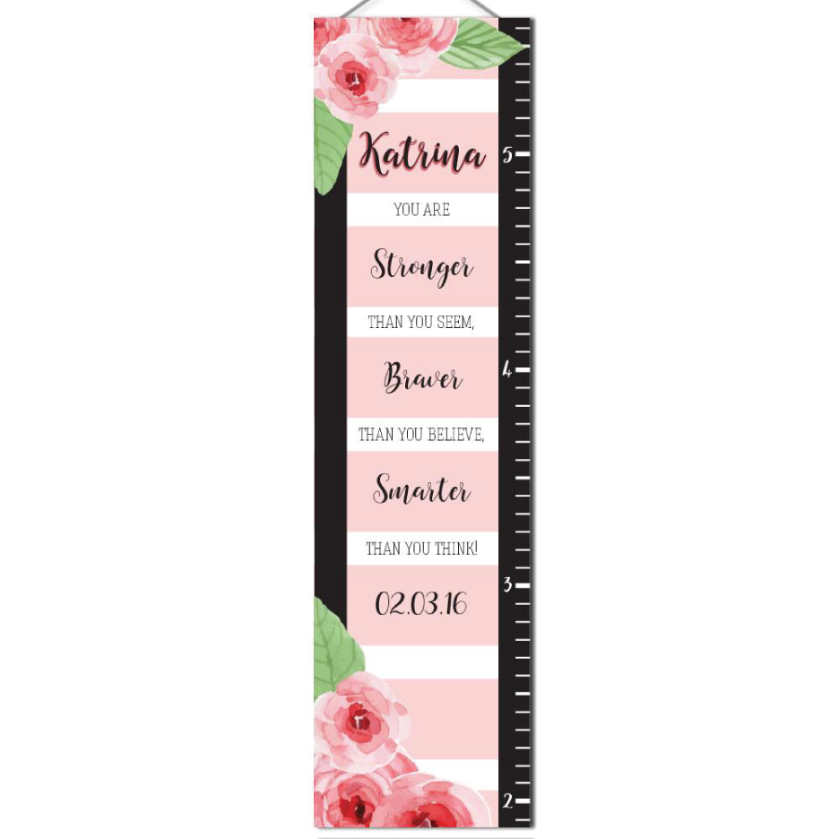 personalized growth chart &#8211; Pink modern floral stripe