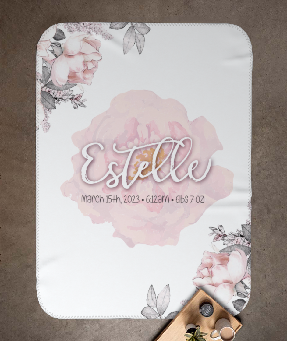 Personalized Floral Rose Name Blanket - Stroller Sized